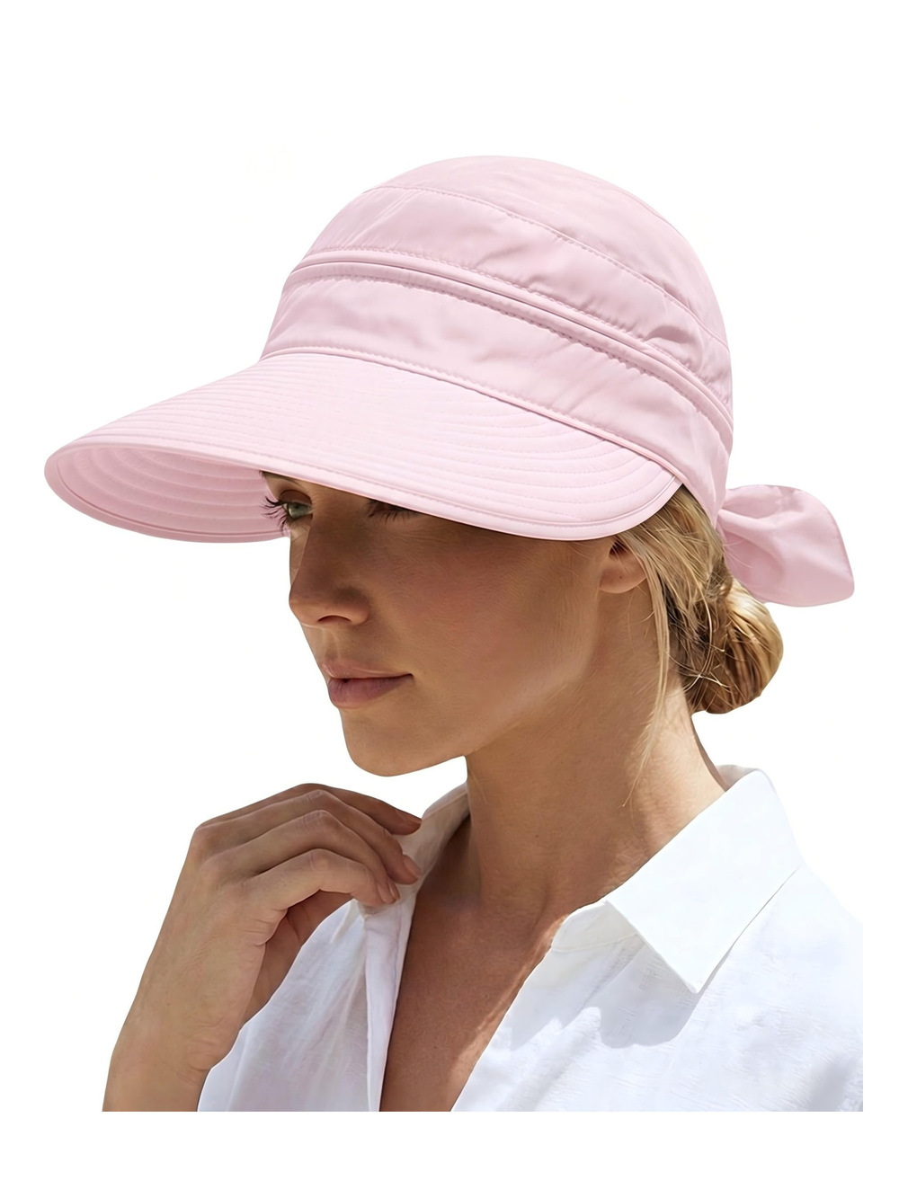 2-in-1 Women’s Sun Visor Sun Hat Zipper Off Ponytail | Light Pink | Size OS